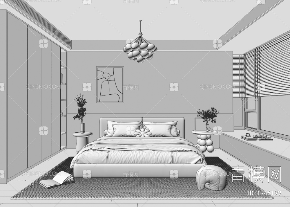 家居卧室 双人床组合  挂画3D模型下载【ID:1946199】