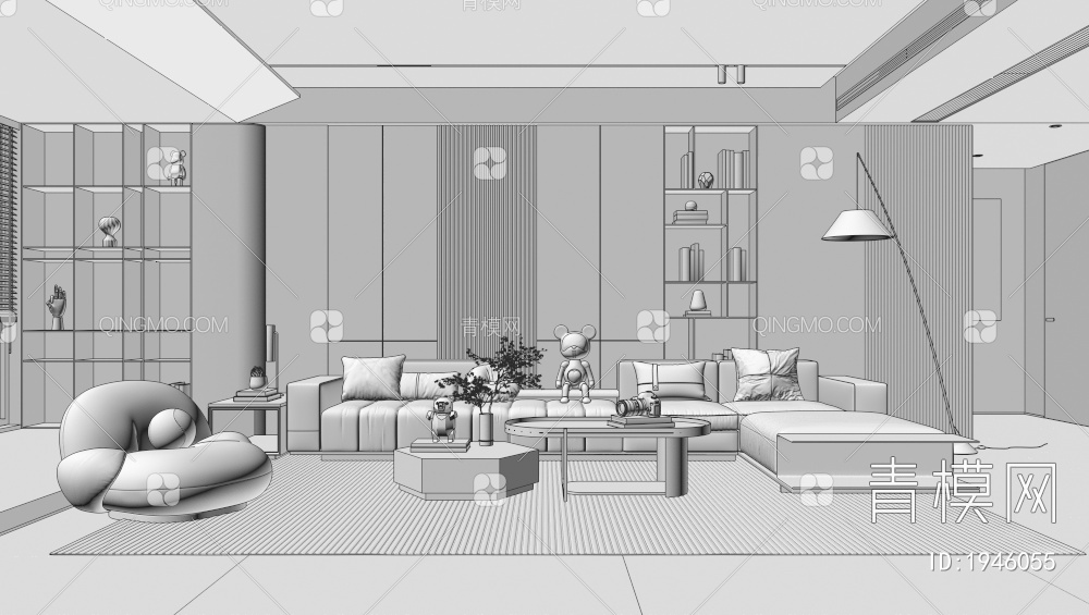 客厅 沙发茶几组合 休闲椅3D模型下载【ID:1946055】