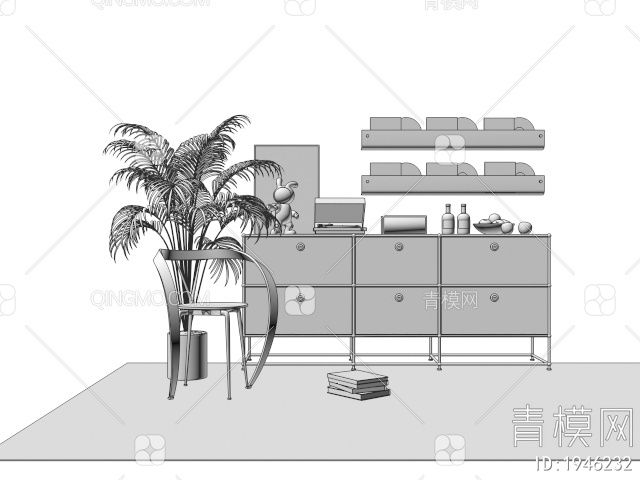 USM玄关柜 边柜 唱片摆件 装饰挂画3D模型下载【ID:1946232】