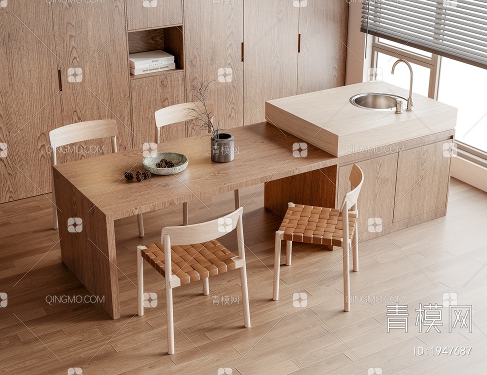 餐桌椅组合3D模型下载【ID:1947687】