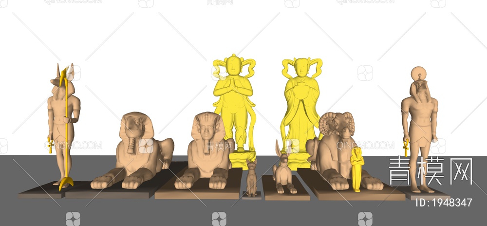 古代雕塑小品狮身人面像SU模型下载【ID:1948347】