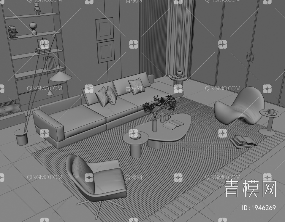 沙发茶几组合3D模型下载【ID:1946269】