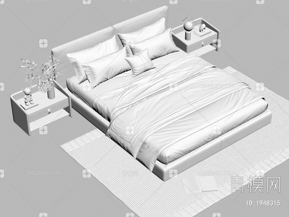 双人床 床头柜3D模型下载【ID:1948315】