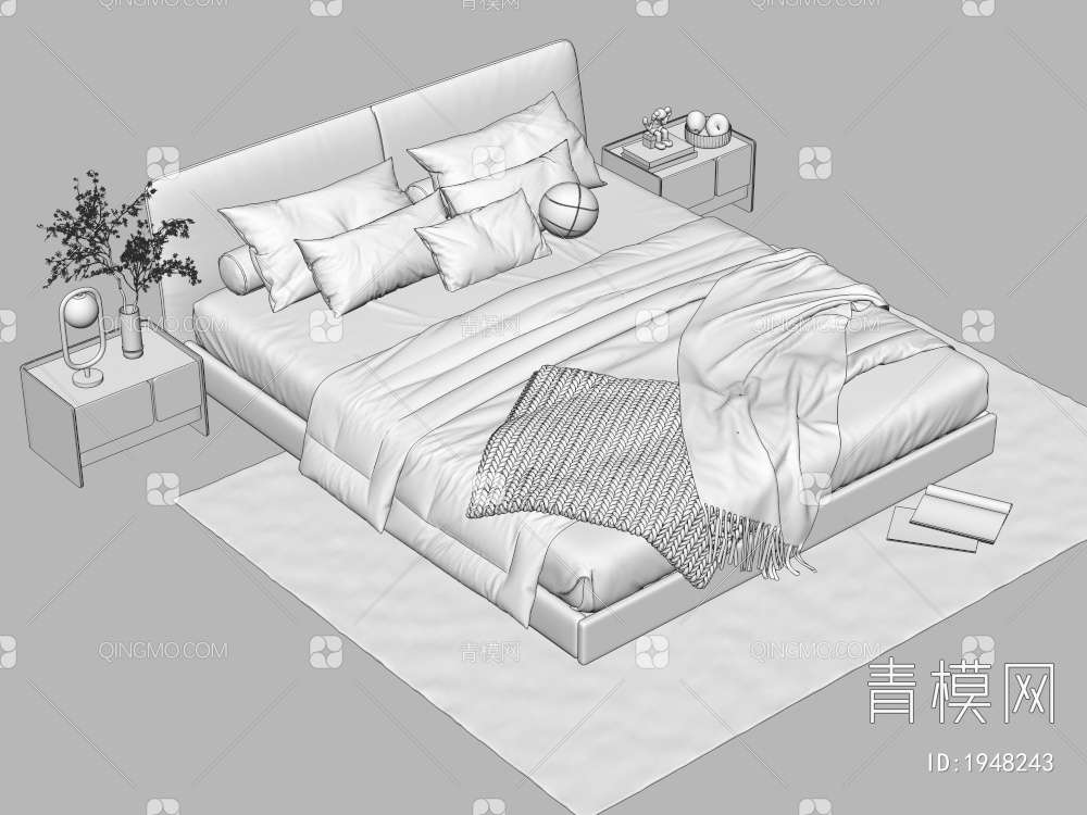双人床 床头柜3D模型下载【ID:1948243】