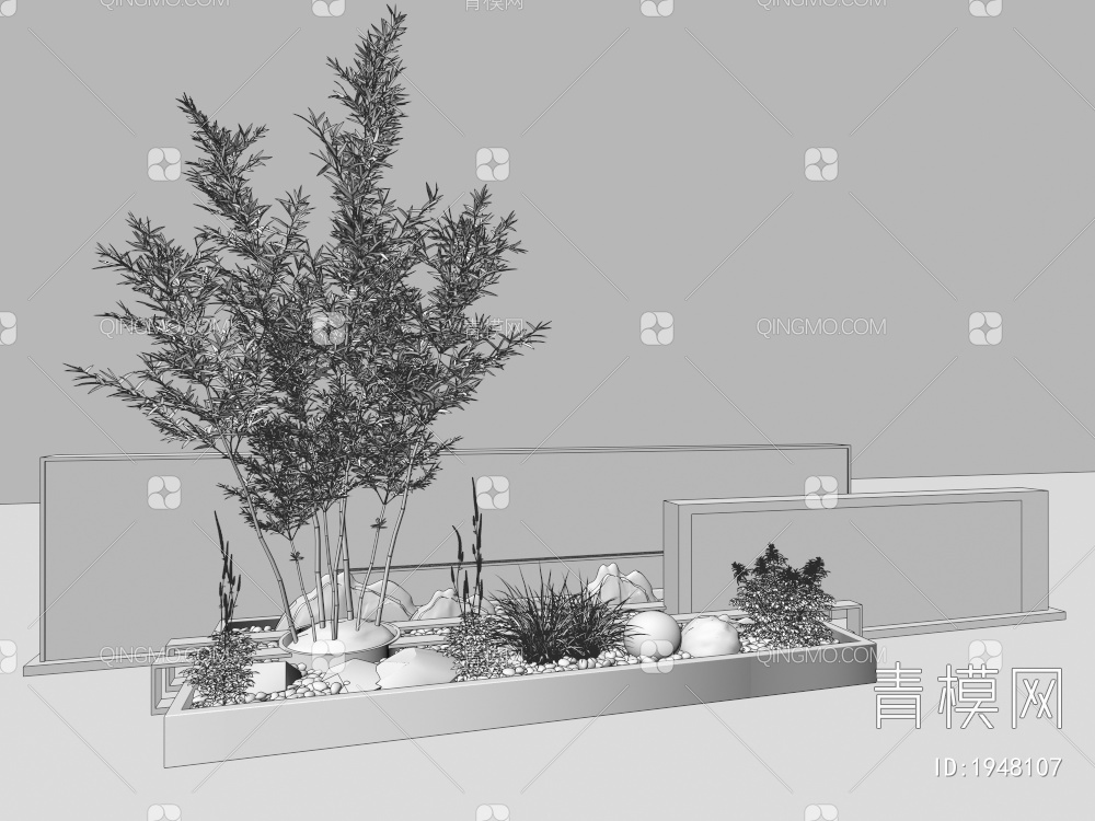 室内组团小景  植物堆 球形灌木 苔藓球  带花灌木植物组合3D模型下载【ID:1948107】
