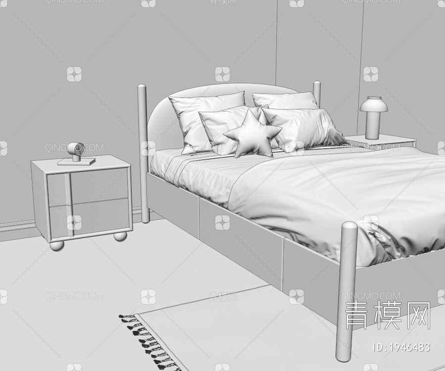 实木床头柜，儿童床3D模型下载【ID:1946483】