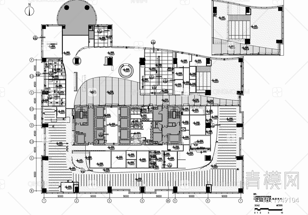 三层办公室施工图  办公楼 开敞办公 办公空间【ID:1949104】