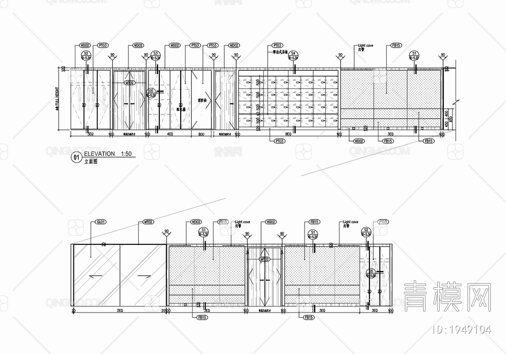 三层办公室施工图  办公楼 开敞办公 办公空间【ID:1949104】