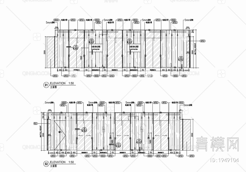 三层办公室施工图  办公楼 开敞办公 办公空间【ID:1949104】