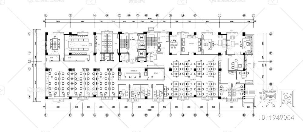 1000㎡办公室平面CAD方案【ID:1949054】