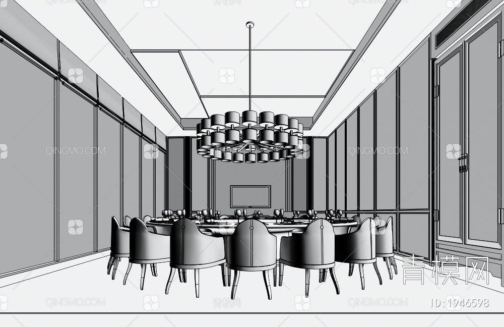 餐厅包厢 餐桌椅3D模型下载【ID:1946598】