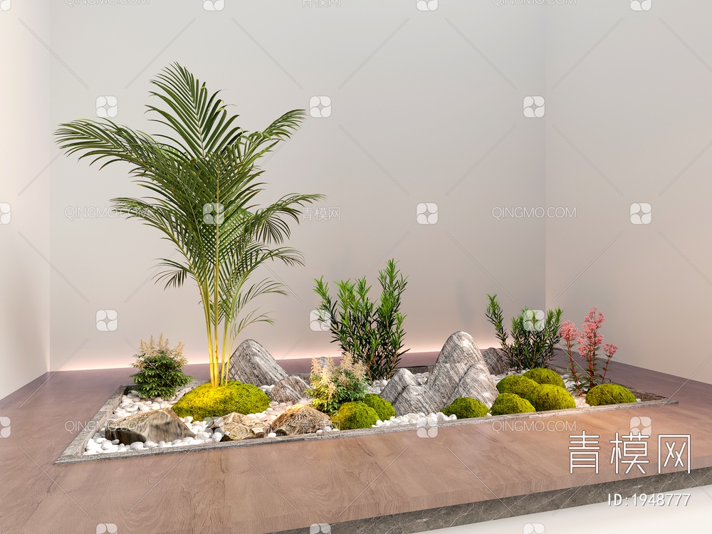室内组团小景  植物堆 球形灌木 苔藓球  带花灌木植物组合3D模型下载【ID:1948777】