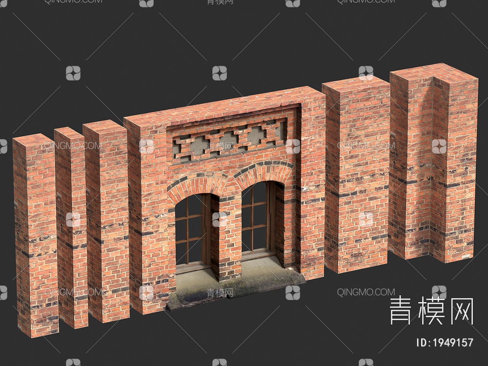 砖墙 围墙 墙壁 建筑构件 窗户3D模型下载【ID:1949157】