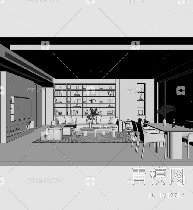 客餐厅 书房 厨房3D模型下载【ID:1942712】
