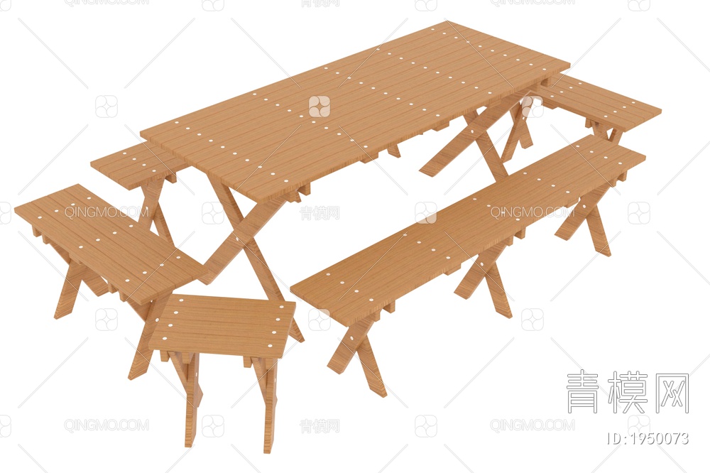 木桌木头实木桌子桌椅组合3D模型下载【ID:1950073】