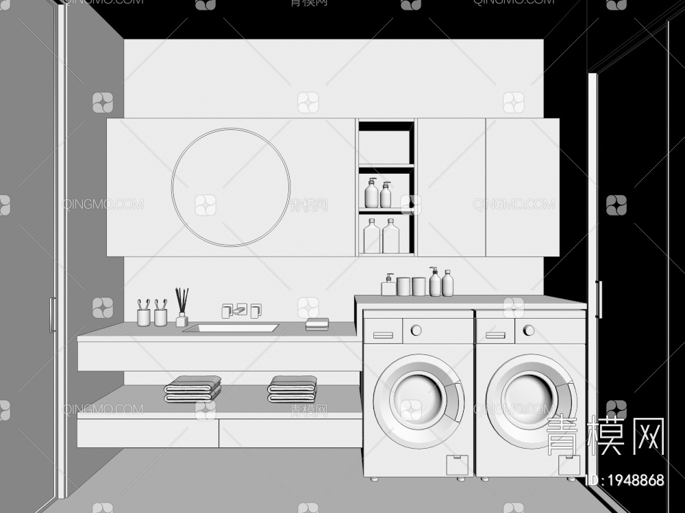 卫生间，洗衣机，卫浴柜3D模型下载【ID:1948868】