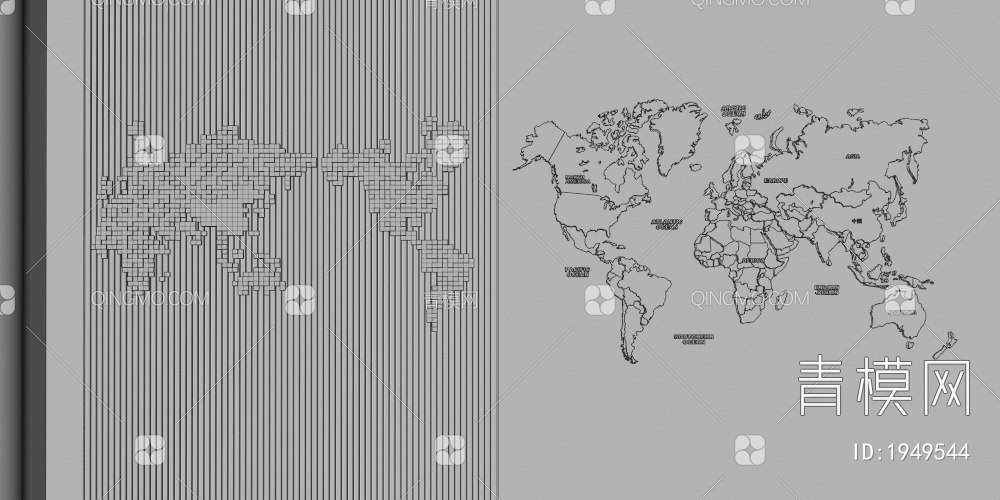 世界地图墙饰挂件3D模型下载【ID:1949544】