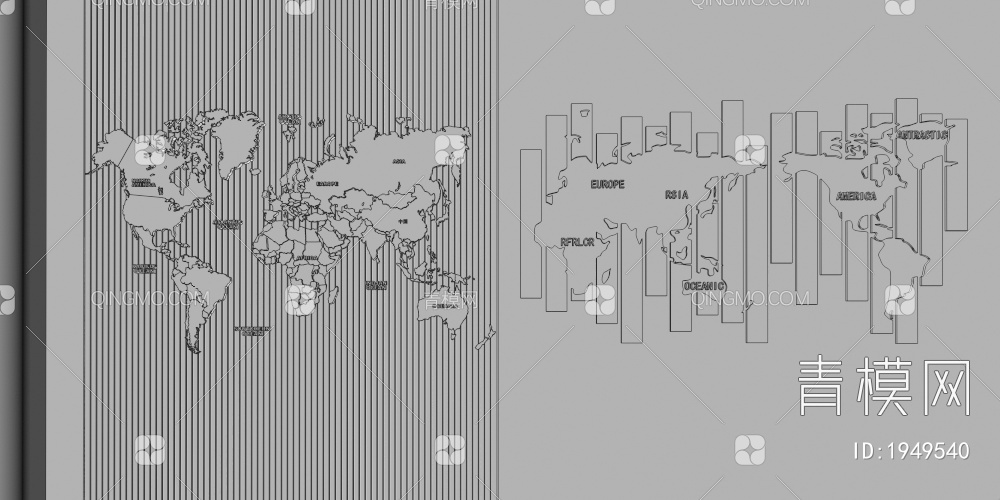 世界地图墙饰挂件3D模型下载【ID:1949540】
