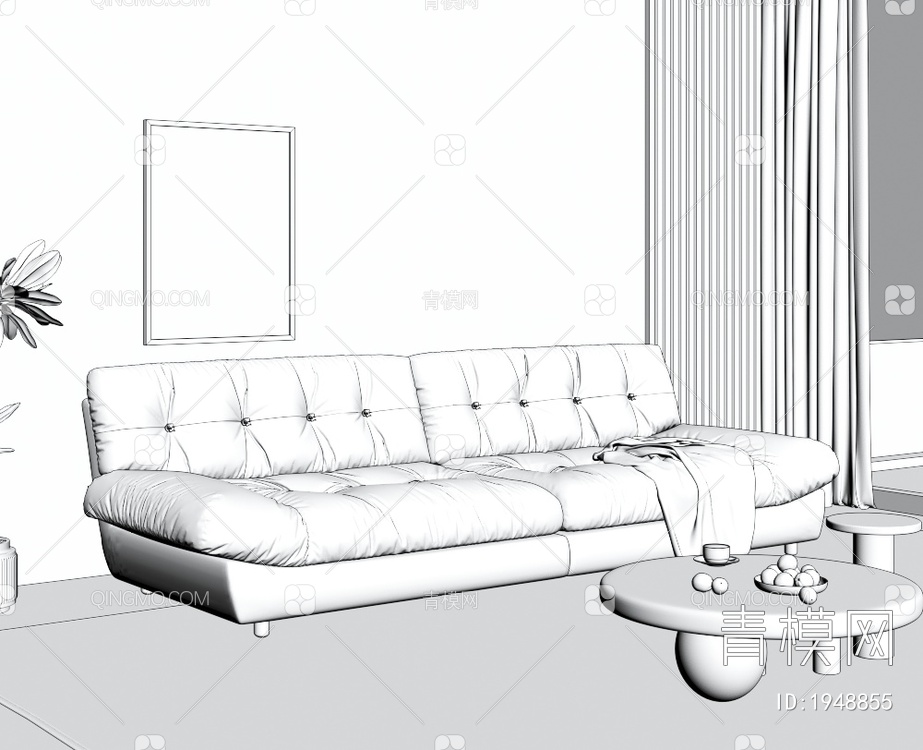 双人沙发茶几组合3D模型下载【ID:1948855】