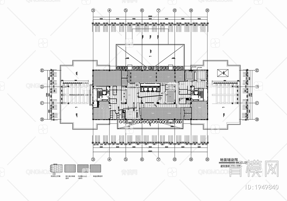 1800㎡办公室施工图 办公空间 会议室 开敞办公【ID:1949840】