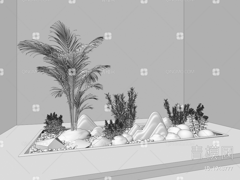 室内组团小景  植物堆 球形灌木 苔藓球  带花灌木植物组合3D模型下载【ID:1948777】