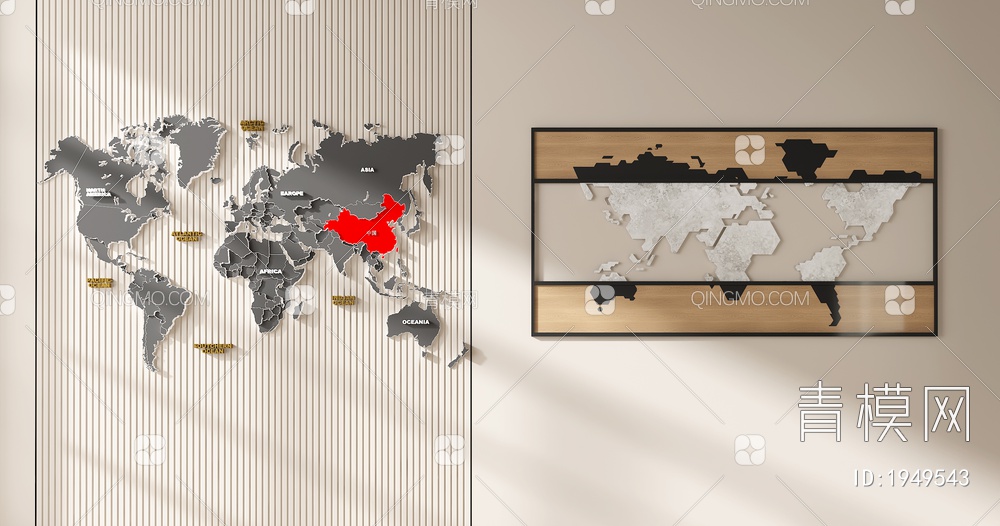世界地图墙饰挂件3D模型下载【ID:1949543】