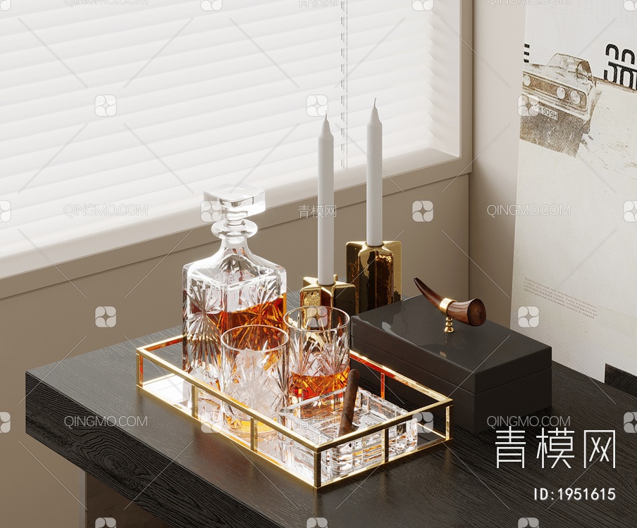 洋酒 酒杯 托盘3D模型下载【ID:1951615】