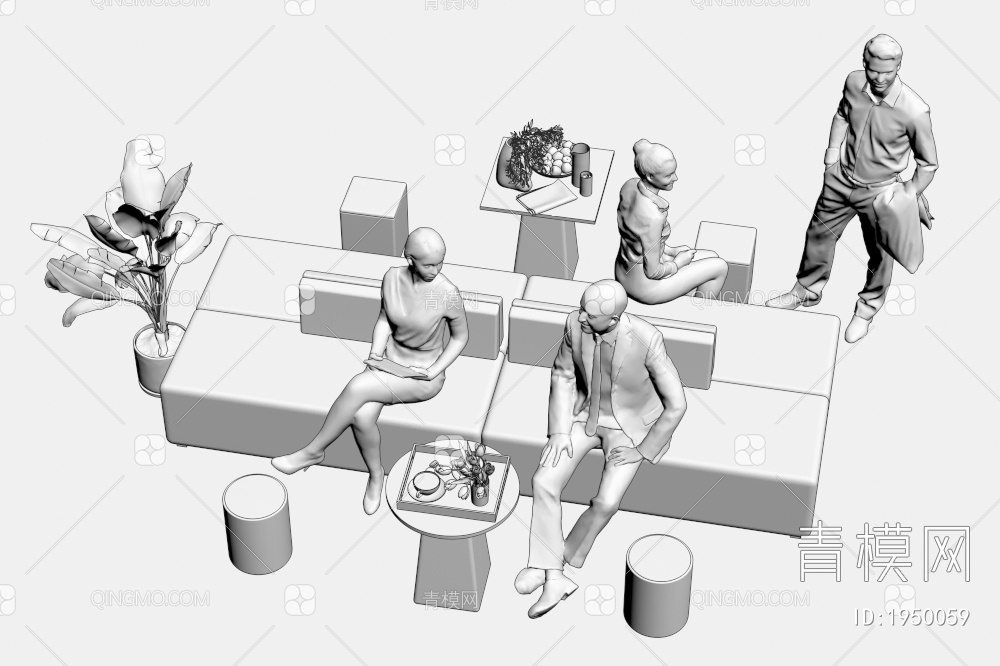 休闲卡座沙发 办公休闲沙发3D模型下载【ID:1950059】