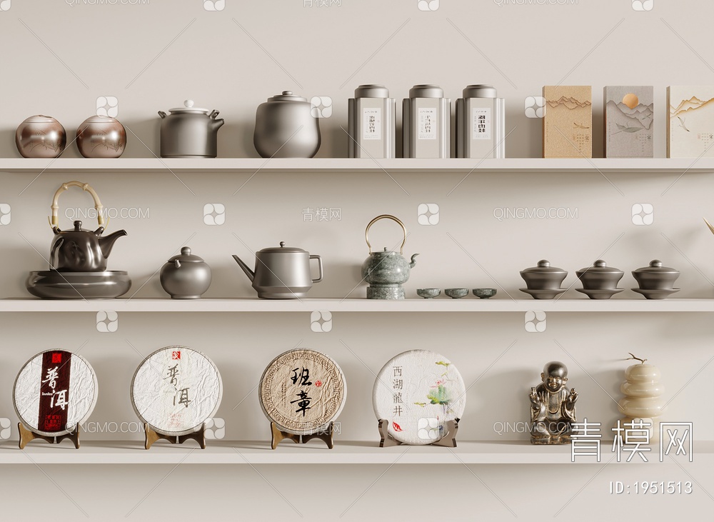 茶具 茶叶罐 茶壶 茶饼3D模型下载【ID:1951513】