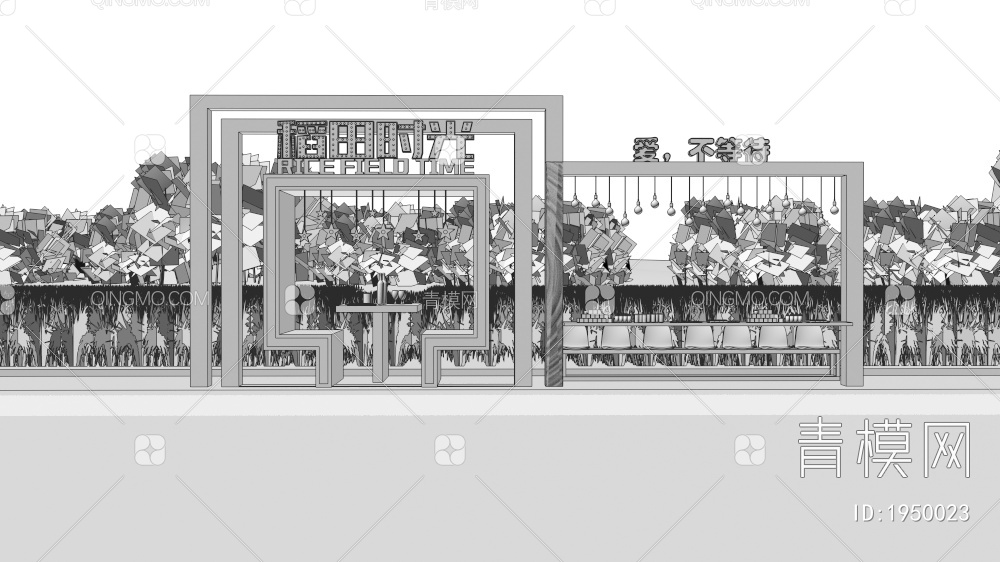 相框框景打卡 雕塑小品 网红打卡景观 拍照美陈 秋千座椅 稻田公园3D模型下载【ID:1950023】