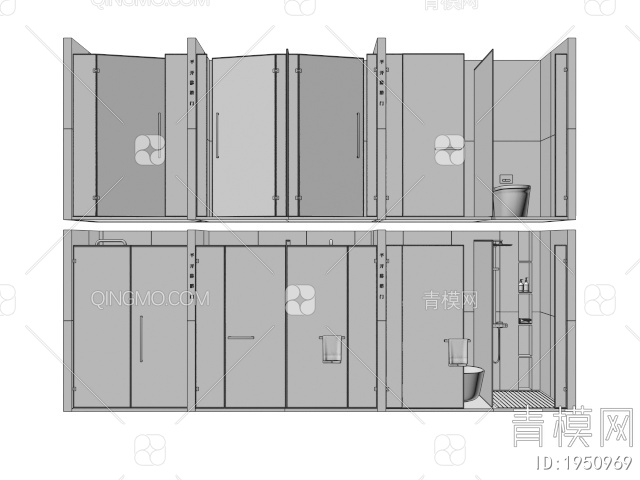 极窄淋浴间 淋浴房 淋浴隔断 花洒喷头 马桶3D模型下载【ID:1950969】