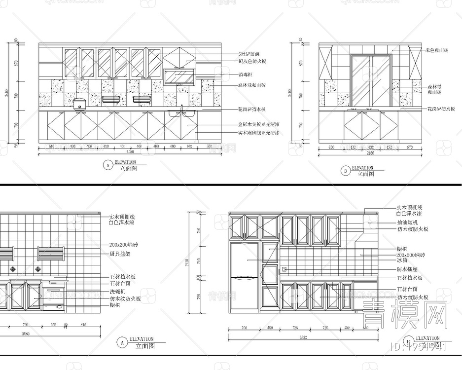 厨房平面立面CAD动态图库图块【ID:1951941】