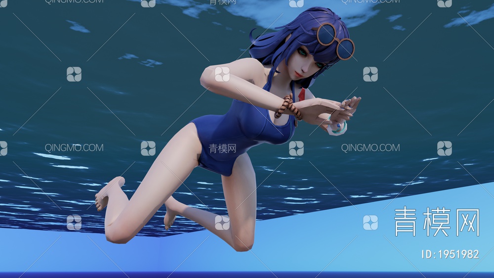 蓝色泳衣蛙泳姿势女孩SU模型下载【ID:1951982】