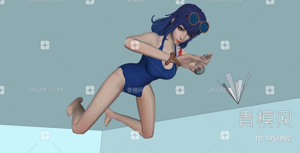 蓝色泳衣蛙泳姿势女孩SU模型下载【ID:1951982】