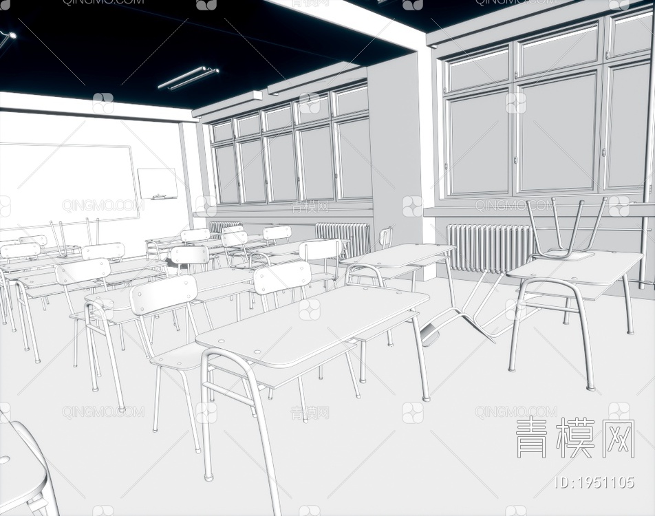 复古怀旧实木教室3D模型下载【ID:1951105】