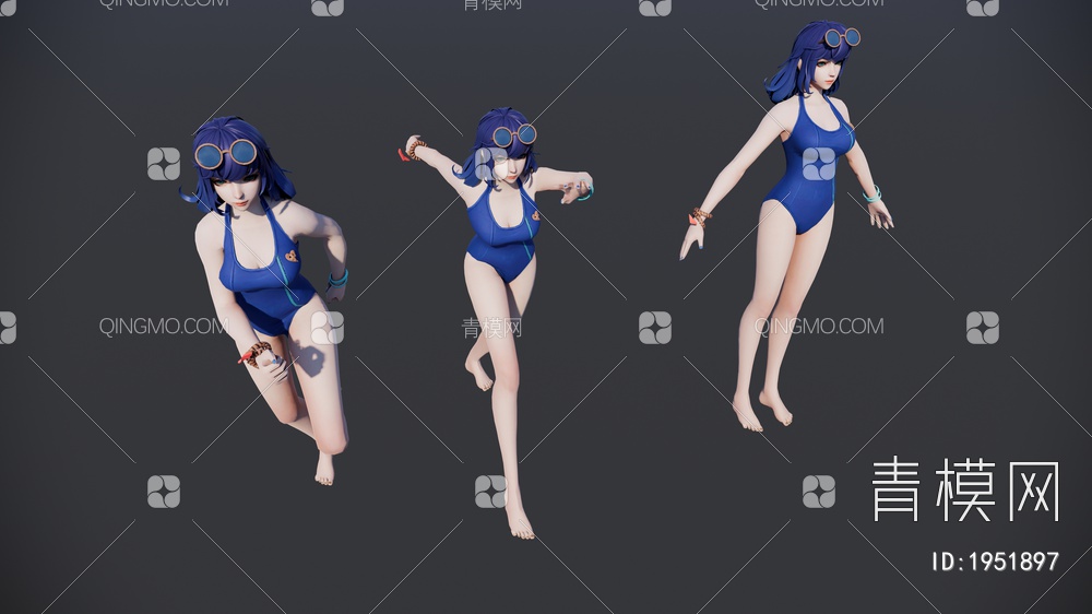 蓝色泳装运动姿势女孩SU模型下载【ID:1951897】