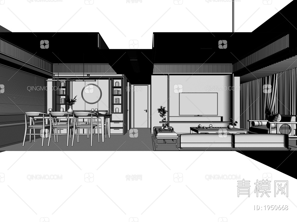 客餐厅 茶室3D模型下载【ID:1950668】