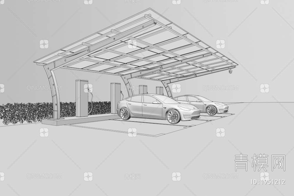 新能源车棚 充电桩 停车场3D模型下载【ID:1951212】