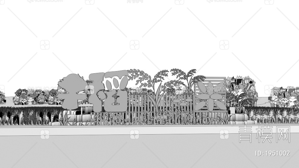 稻田文化景墙 景观景墙 水稻元素 乡村公园 稻穗指示牌 大米文化雕塑3D模型下载【ID:1951002】