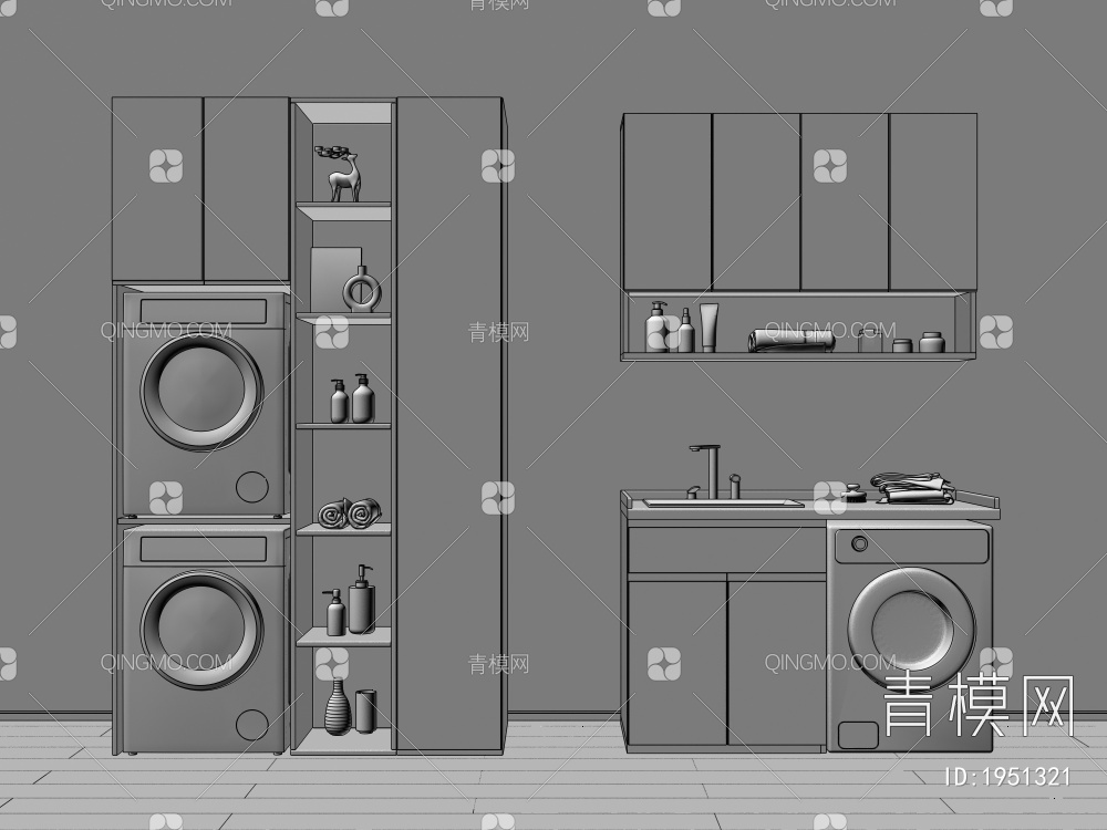 阳台洗衣柜3D模型下载【ID:1951321】
