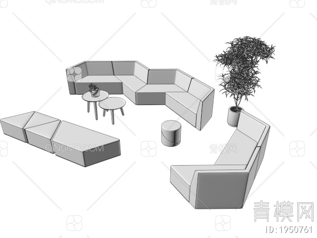 办公组合沙发 卡座沙发3D模型下载【ID:1950761】
