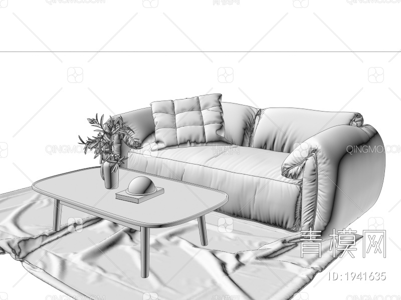 双人布艺褶皱沙发3D模型下载【ID:1941635】