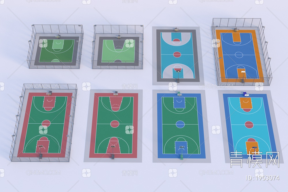 篮球场组合_运动场_球场3D模型下载【ID:1953074】