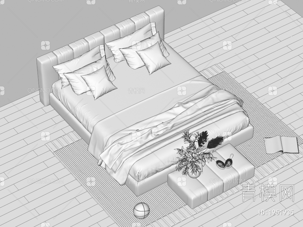 双人床 枕头 棉被 床3D模型下载【ID:1951935】