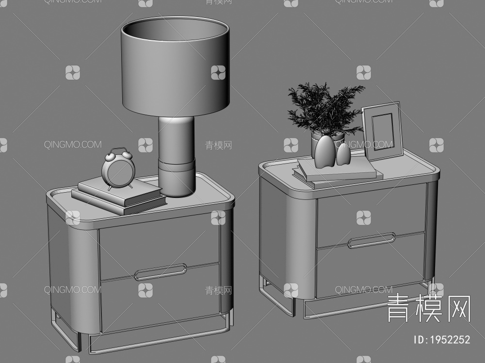 床头柜 台灯 绿植3D模型下载【ID:1952252】