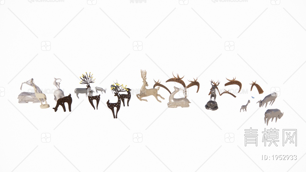 各种鹿雕塑小品SU模型下载【ID:1952933】