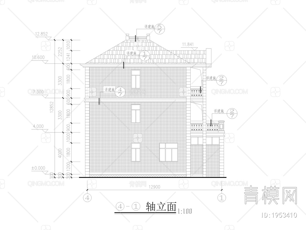 别墅建筑方案图纸，平面图，立面图【ID:1953410】