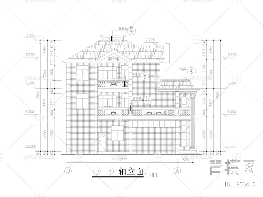 别墅建筑方案图纸，平面图，立面图【ID:1953410】