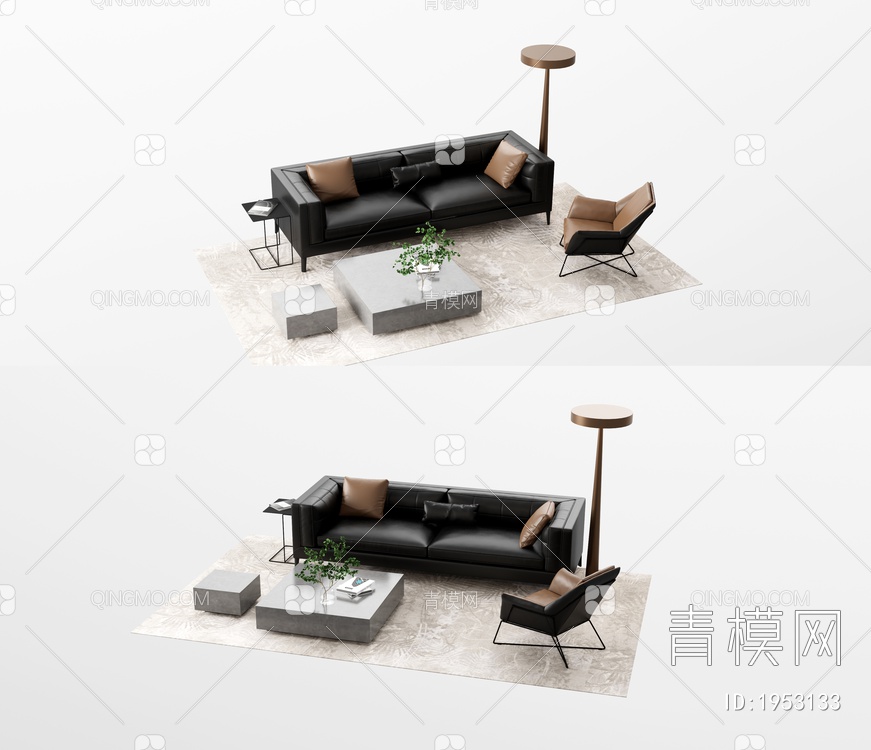沙发茶几组合 皮革沙发3D模型下载【ID:1953133】