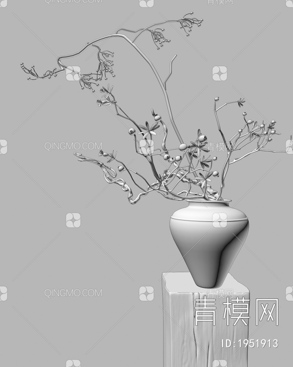 花瓶 干枝 花艺 枯枝 梅花3D模型下载【ID:1951913】
